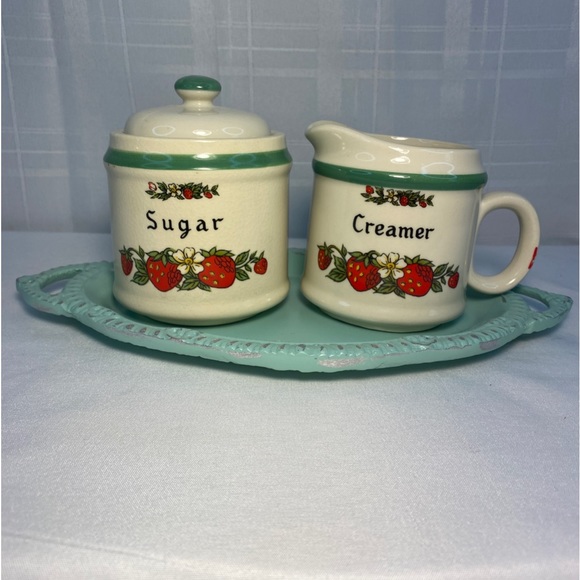 Sheffield Other - SHEFFIELD STRAWBERRIES 'N CREAM STONEWARE. HARD TO FIND. SUGAR & CREAMER"